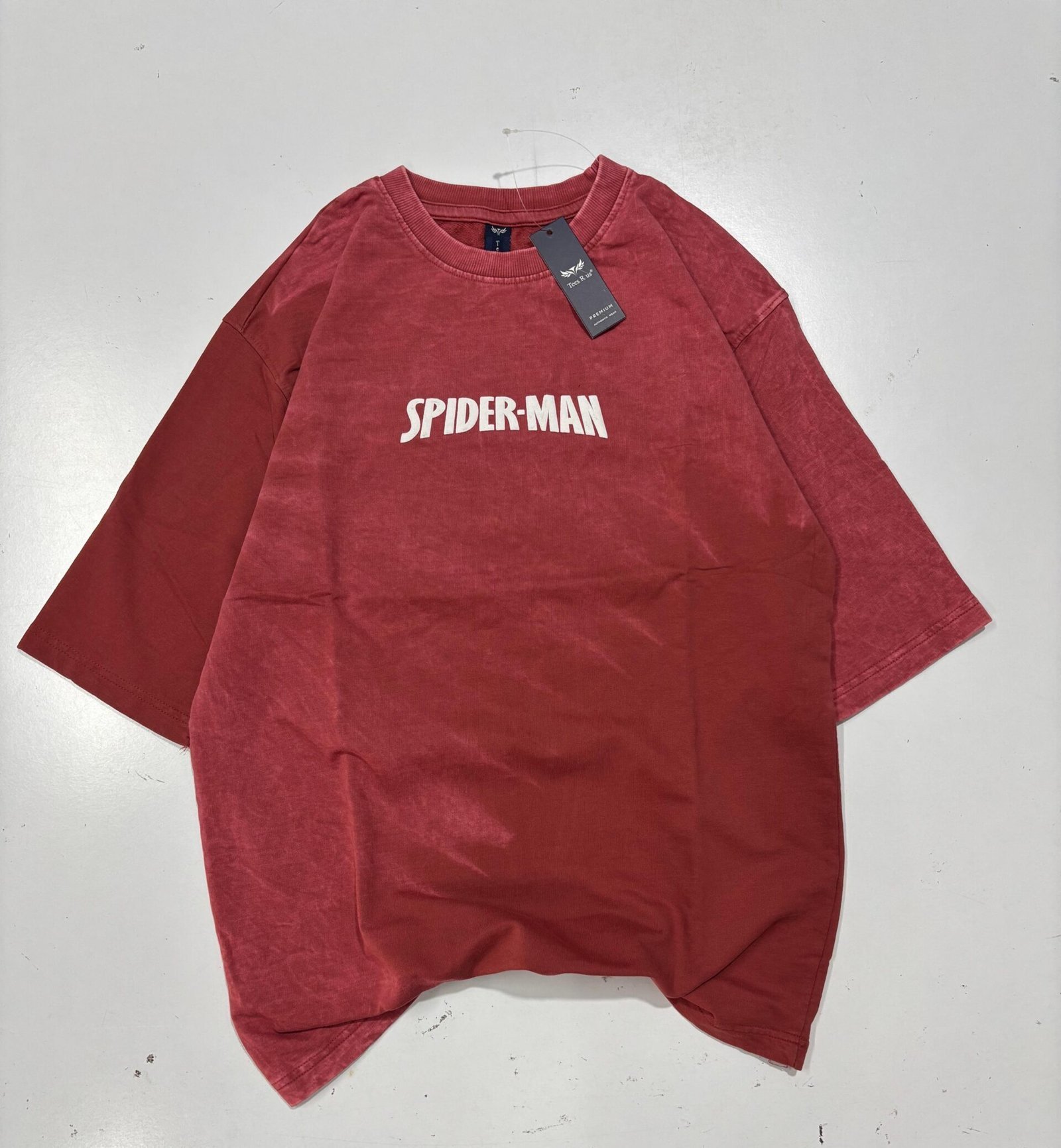 Acid Washed Drop Shoulder T Shirts (RED) - Image 2