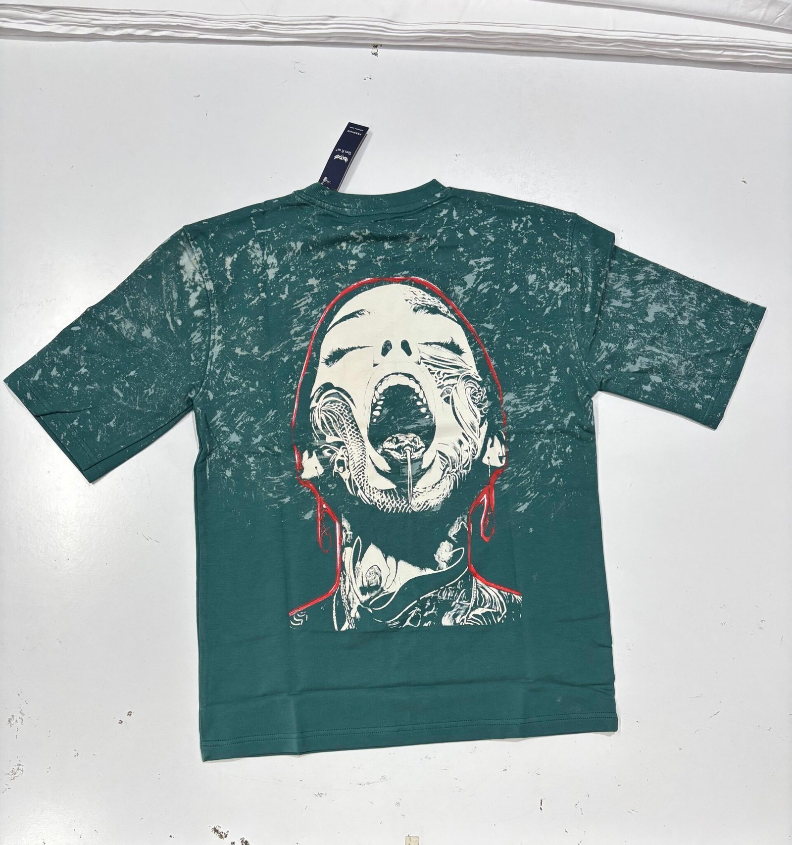 Acid Washed Drop Shoulder T Shirts (Dark Teal Green)